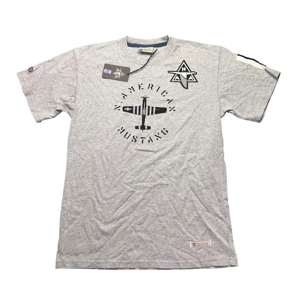 Red Canoe American Mustang T Shirt Mens Large Gray USA Made Boeing Heritage NWT